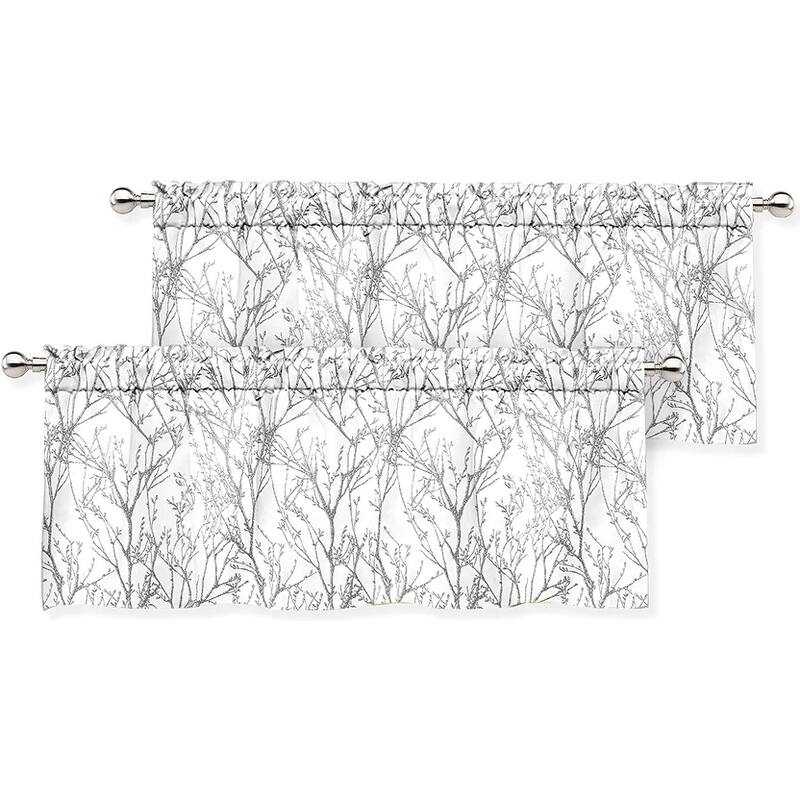 DriftAway Tree Branch Abstract Ink Printing Lined Valance 2 Pack - 52'' width x 18'' length - Gray