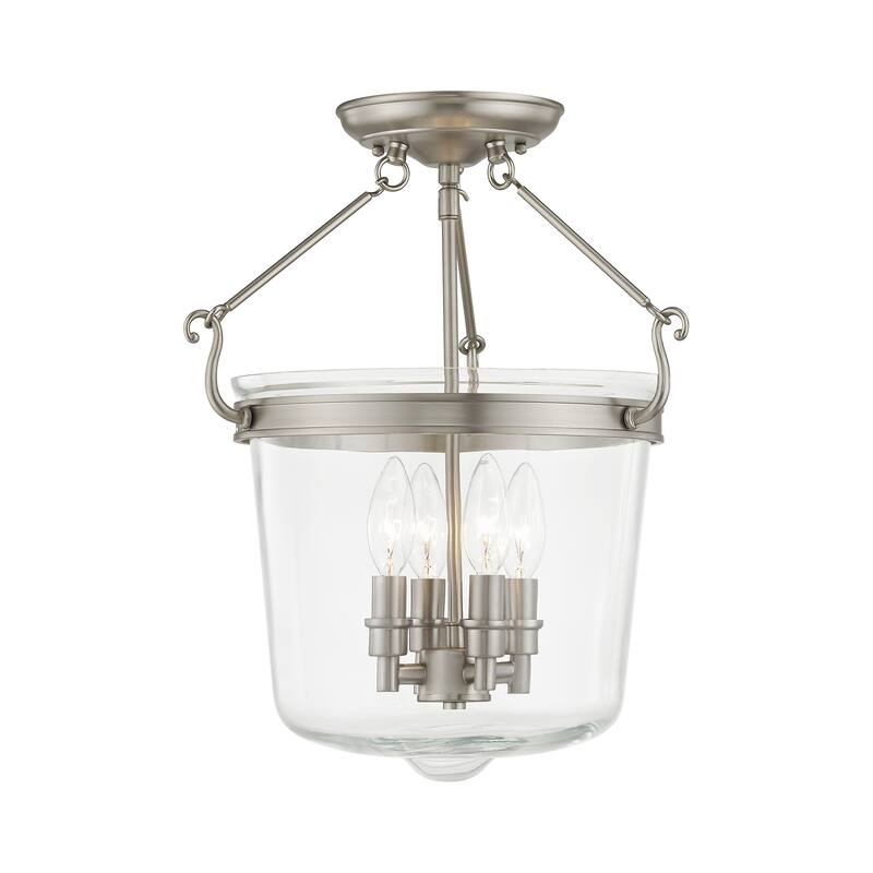 Livex Lighting Rockford 4 Light Semi Flush Ceiling Fixture - Brushed Nickel