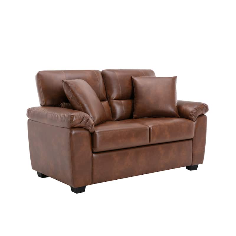 Morden Fort Upholstered Living Room Set, 2 Pieces, Faux Leather Loveseat and Sofa