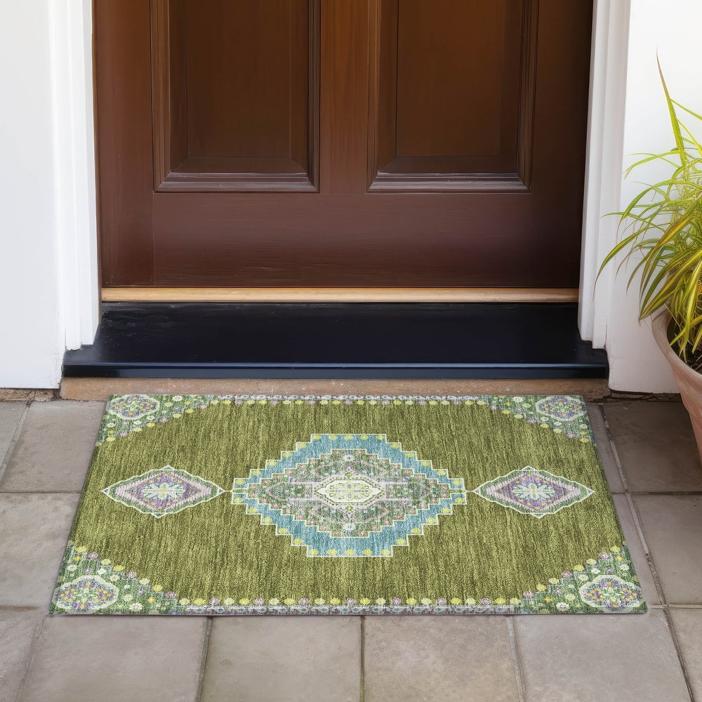 Machine Washable Indoor/ Outdoor Boho Traditional Chantille Rug