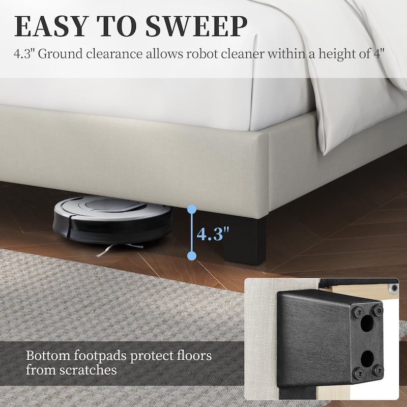 Full Bed Frame Upholstered Platform Bed with Fabric Headboard, Wing Edge/Wooden Slats Support/No Box Spring Needed