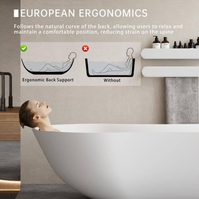 ABRUZZO 67" x 31.5" Freestanding Solid Surface Soaking Tub Matte White with Overflow & Pop-Up Drain