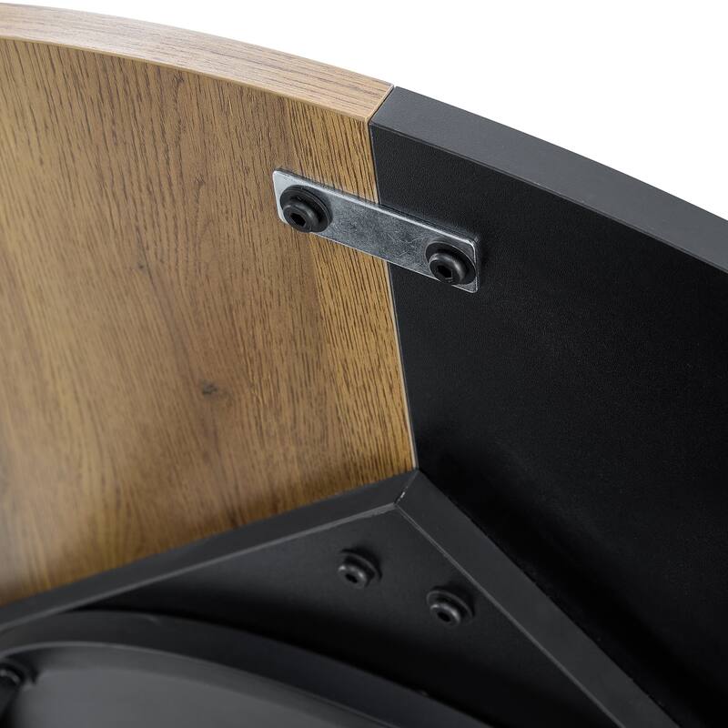 Roomfitters 47 Inch Round Dining Table with Double-Layer Storage and Diagonal Wood Black Top for Modern Spaces, Black+Wood