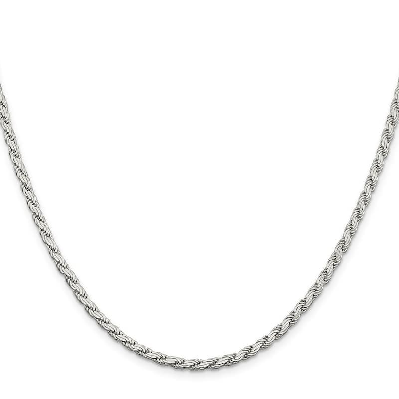 Curata 925 Sterling Silver 3.10mm Flat Rope Chain Necklace