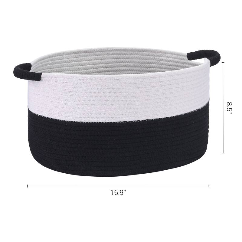 Woven Storage Basket Bin with Handles, Shelf Closet Storage Bin for Home Decor Living Room Blankets, Clothes, Shoes