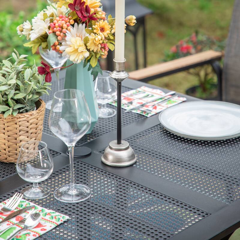 MAISON ARTS 5 Pieces Dining Set, 4 x Aluminium Stackable Dining Chairs and 1 x Metal Table