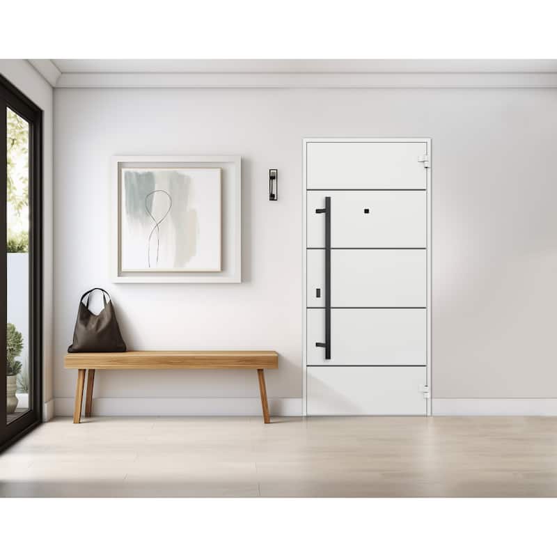 Exterior Prehung Steel Entry Door 0131 Black Enamel 2 Sidelites Top Window Stainless Steel Inserts W16+36+16xH80+16
