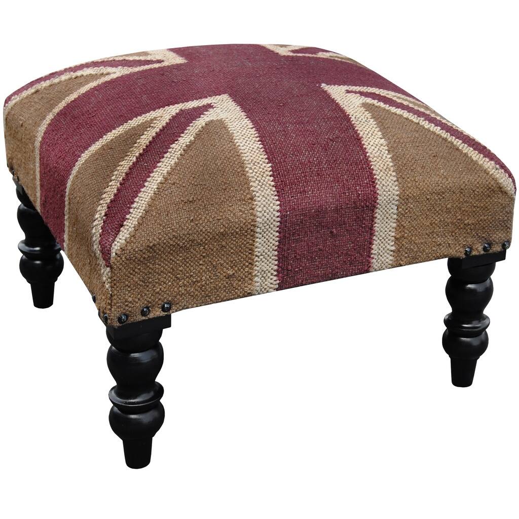 Handmade Kilim Ottoman Footstool (India) - 20" x 20" x 13"