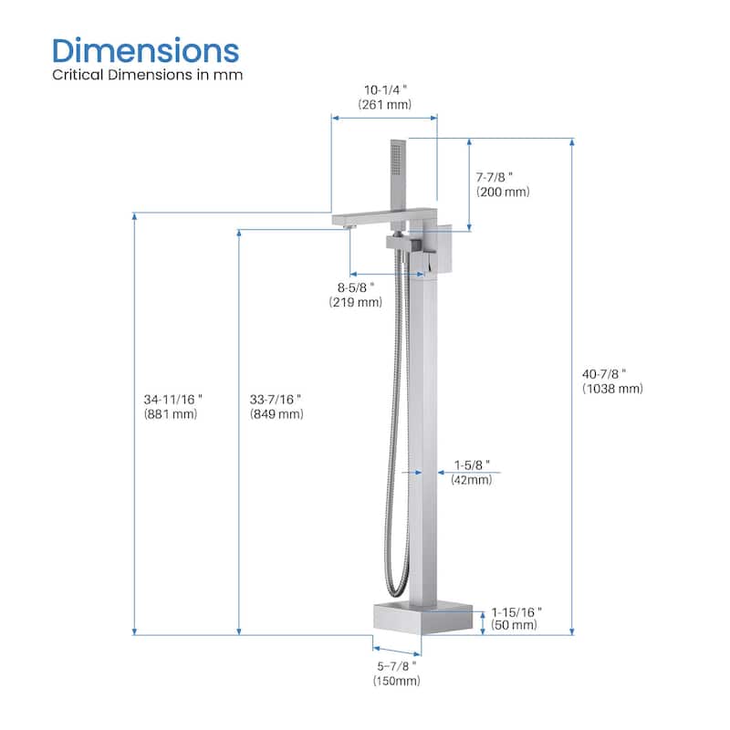 Cube Single Handle Floor Mounted Freestanding Tub Filler With Hand Shower