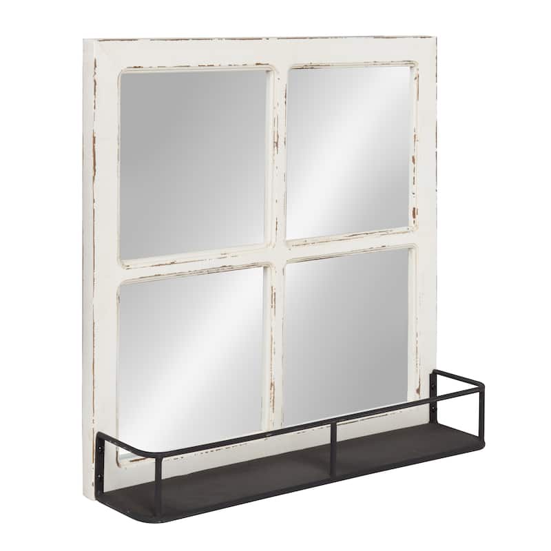 Kate and Laurel Jackson Distressed Wood Windowpane Mirror w/MetalShelf - 20x20 - White
