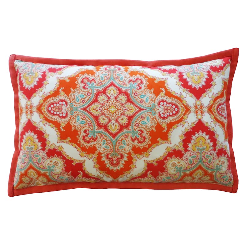 Jiti Outdoor Waterproof Vibrant Paisley Traditional Decorative Accent Rectangle Lumbar Pillows 12 x 20 - Orange/Fuschia/White