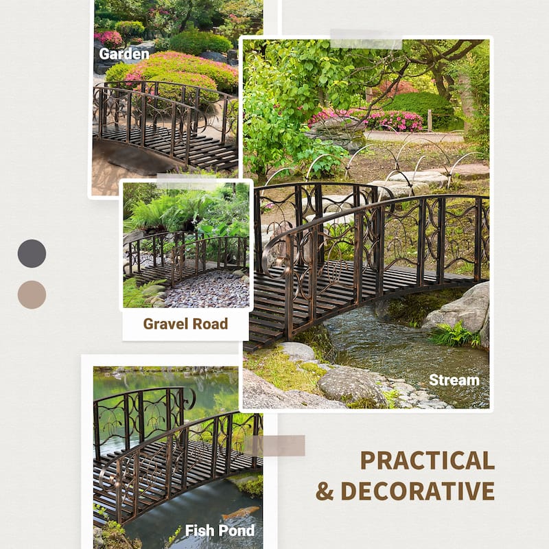 Outsunny 6' Metal Arch Backyard Garden Bridge with 660 lbs. Weight Capacity, Safety Siderails, Vine Motifs, & Easy Assembly
