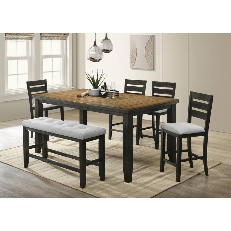 1pc Contemporary Style Dining Rectangular Table with18" Leaf Tapered Block Feet Wheat Charcoal Finish Dining Room Solid