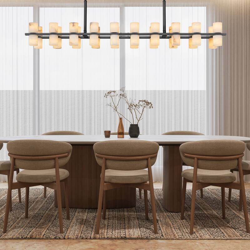 Modern Alabaster Glass Chandelier, Round or Linear Pendant Light with Up & Down Shades, D600-L1370, Copper or Black Finish