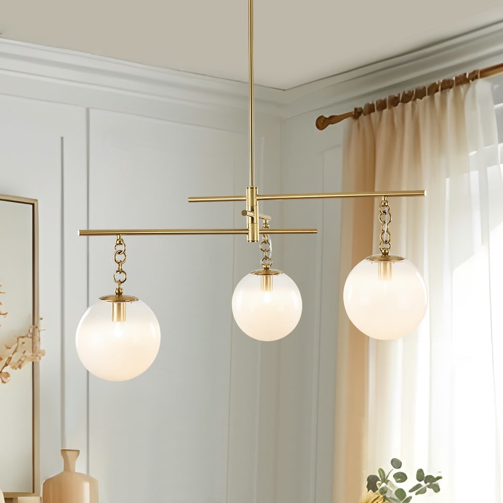Mid-Century 3-Light White Glass Bubble Linear Sputnik Chandelier