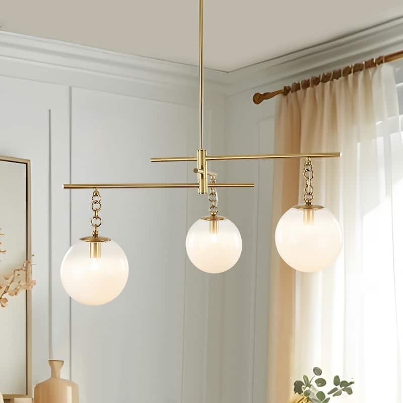Mid-Century 3-Light White Glass Bubble Linear Sputnik Chandelier