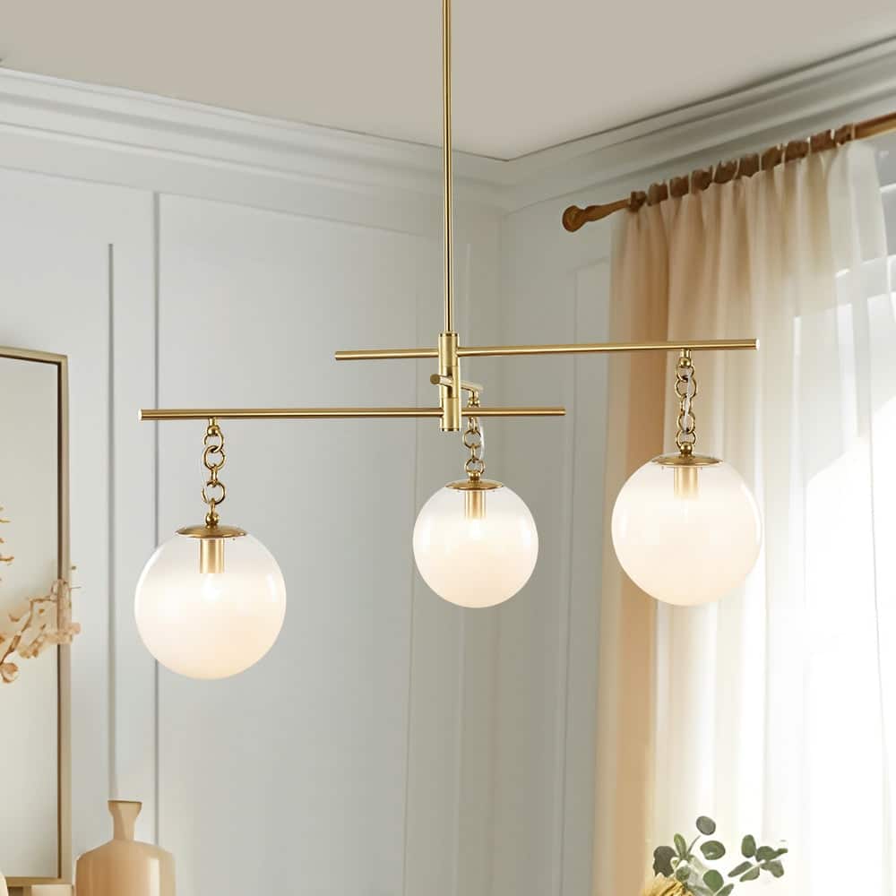 Mid-Century 3-Light White Glass Bubble Linear Sputnik Chandelier