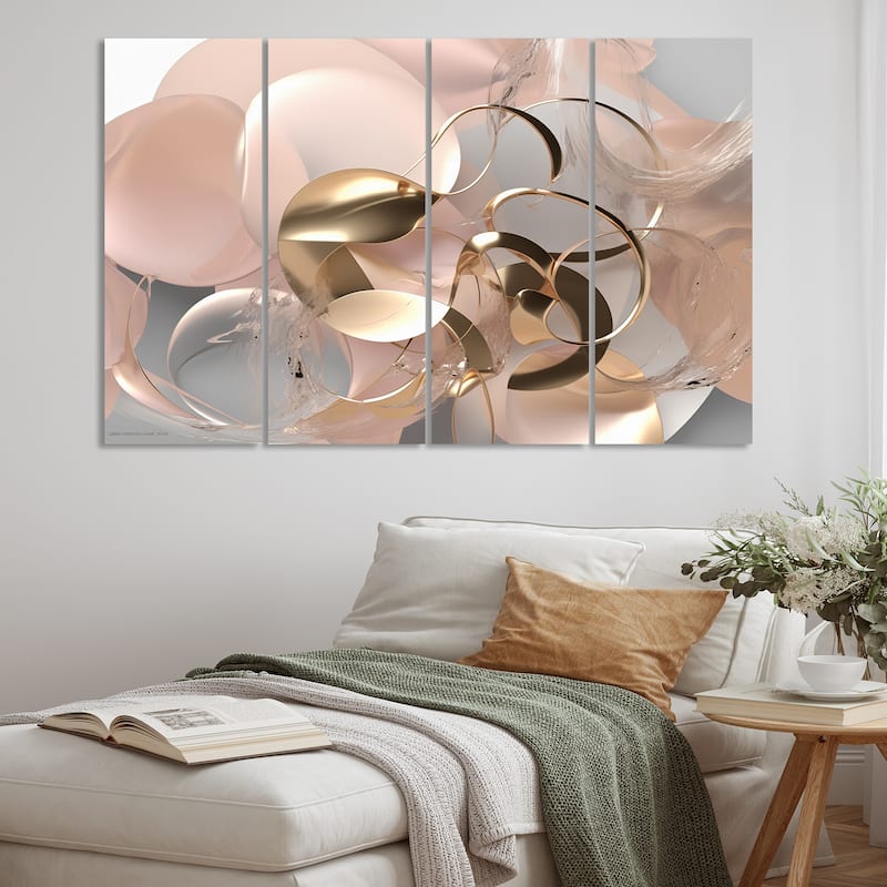 Designart "Liquid Art Gold And Pink Effervescence" Abstract Multipanel Wall Art Living Room set