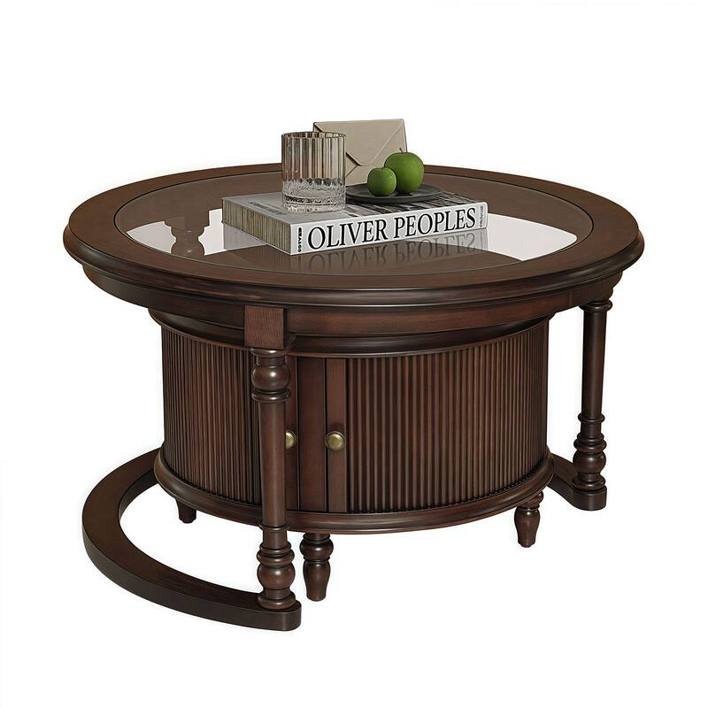Modern Nesting Coffee Table Set with Glass and Solid Wood Frame
