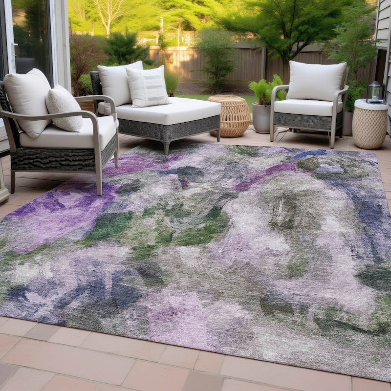 Machine Washable Indoor/Outdoor Modern Brushstrokes Chantille Rug