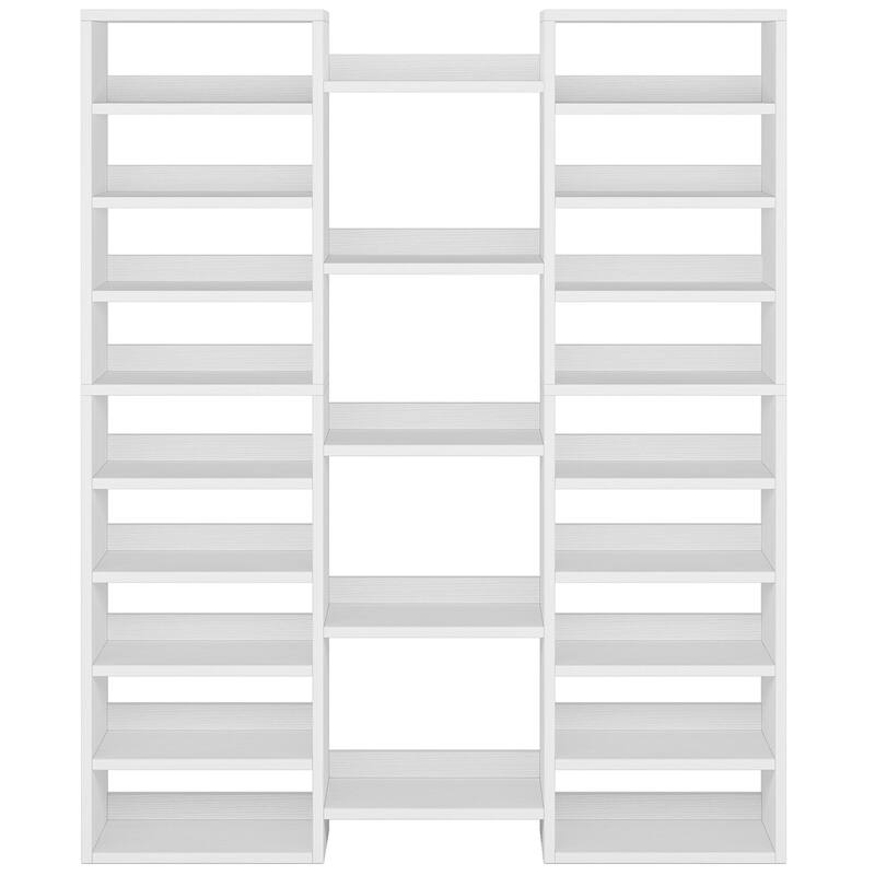 47" White 14-Tier Shoe Storage Cabinet with 22 Open Cubbies