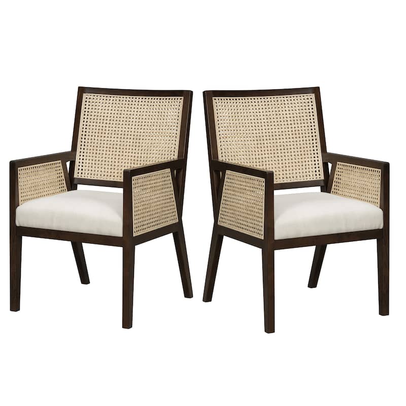 Christopher Knight Home - Set of 2 Coastal Rattan Upholstered Dining Chair with Solid Rubber Wood Frame