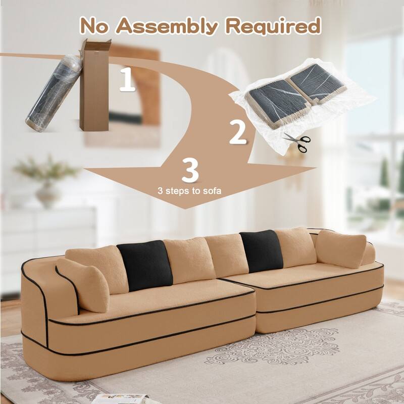 Rossetta 135" 4-Seat Modular Contrast Color Symmetrical Sectional Teddy Fabric Boneless Sofa