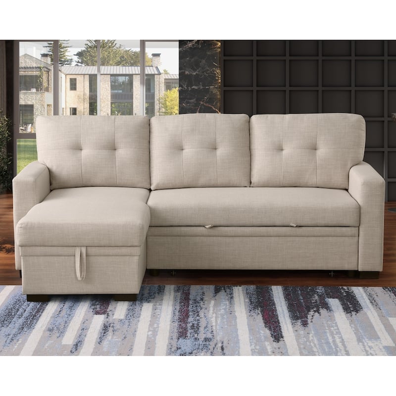 Modern Living Room Modular Sofa with Pull-out Bed and Hidden Storage - Beige