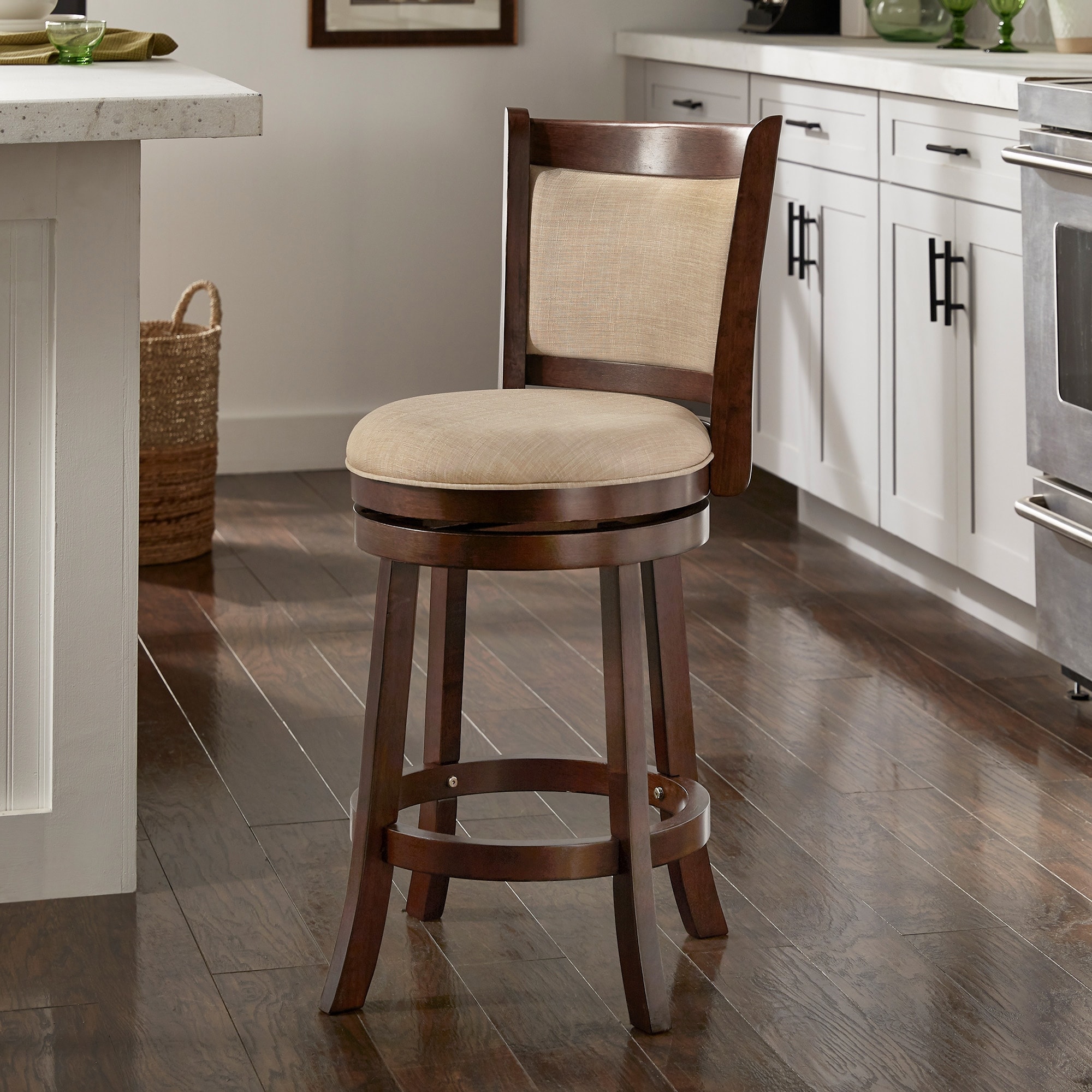 Verona Panel Back Linen Swivel 29-inch High Back Bar Stool by iNSPIRE Q Classic