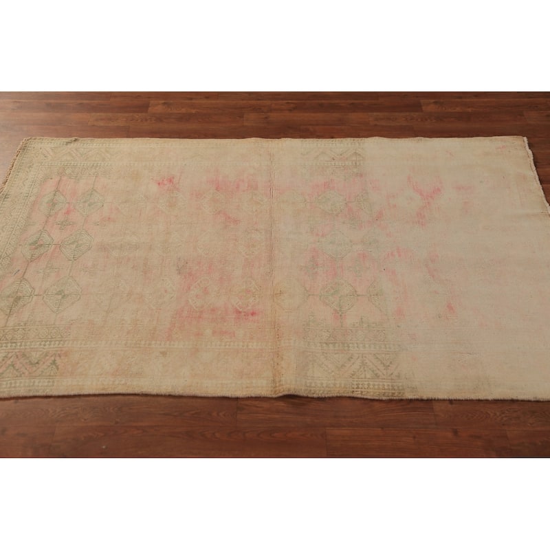 Distressed Pink Balouch Persian Vintage Rug Handmade Wool Carpet - 3'5" x 5'6"
