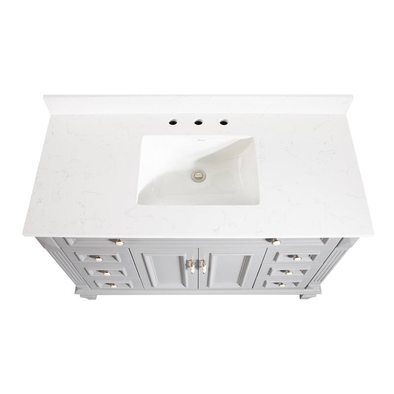 35'' H X48''W Solid Wood Bath Vanity with Stain-resistant Carrera White Quartz Top and Single Sink