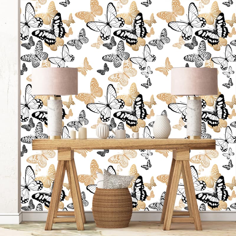 Garden Golden Buterflies Removable Wallpaper - 24'' inch x 10'ft