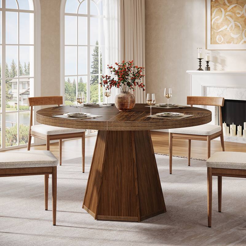 47-Inch Round Dining Table for 4, Farmhouse Industrial Wooden Kitchen Table
