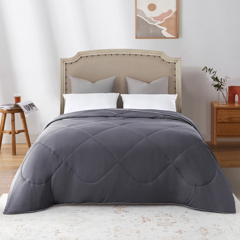 Lightweight Breathable Dual side Cooling Blanket for Hot Sleepers Cool Touch Comforter Full Queen Light Gray