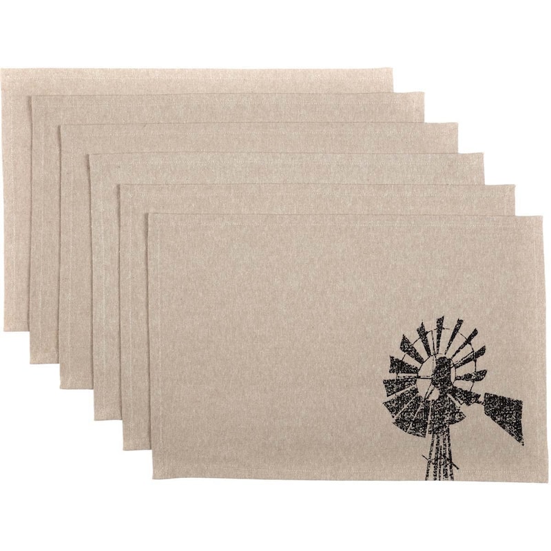 Sawyer Mill Charcoal Windmill Placemat Set of 6 12x18 - Placemat 12x18