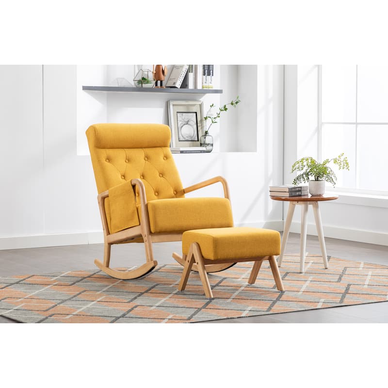 Rocking Chair With Ottoman Modern Upholstered Fabric Rocking Armchair