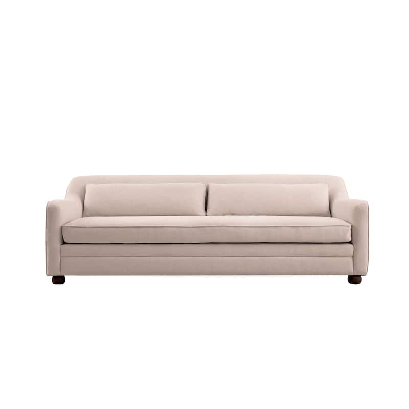 NADAAL STUDIOS Caelanor Sofa, Curved Back with Wide Lumbar Cushions and Wooden Bun Feet, Oat
