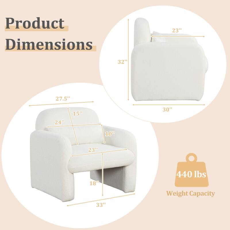 Gymax 2PCS Modern Accent Chair Sherpa Fabric Upholstered Armchair w/