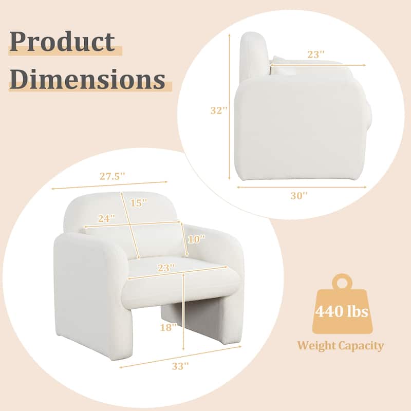 Gymax Modern Accent Chair Sherpa Fabric Upholstered Armchair w/ Waist