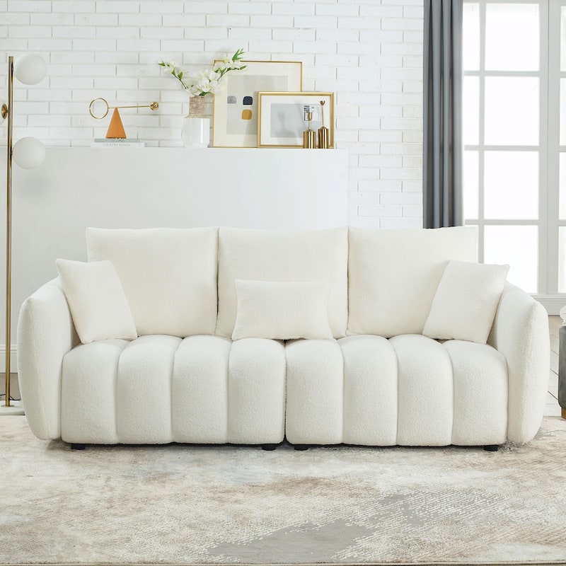 Premium Teddy Fabric Sofa with 3 Back Pillows and 3 Back Cushions