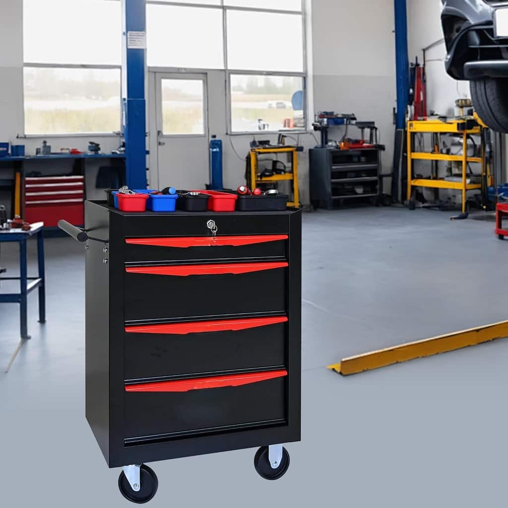 4 Drawer Rolling Tool Chest, 20 Inch Lockable Rolling Tool Box with Wheels, Rolling Garage Workshop Tool Organizer