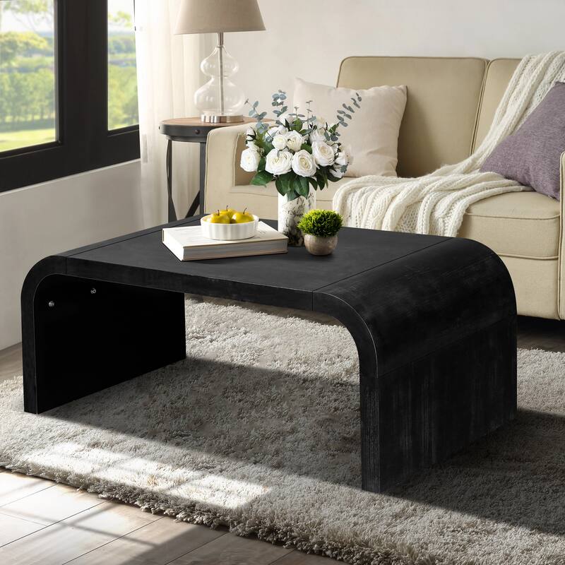 Coffee Table, Rustic Wood Center Table, Rectangle Cocktail Tea Table - Antique Black