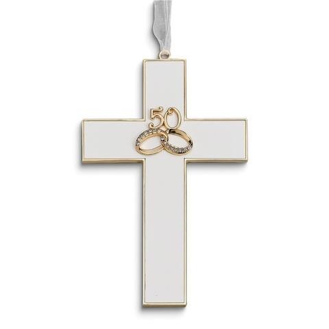 Curata 50th Anniversary Silver-Tone with Gold-Tone Wedding Rings Wall Cross