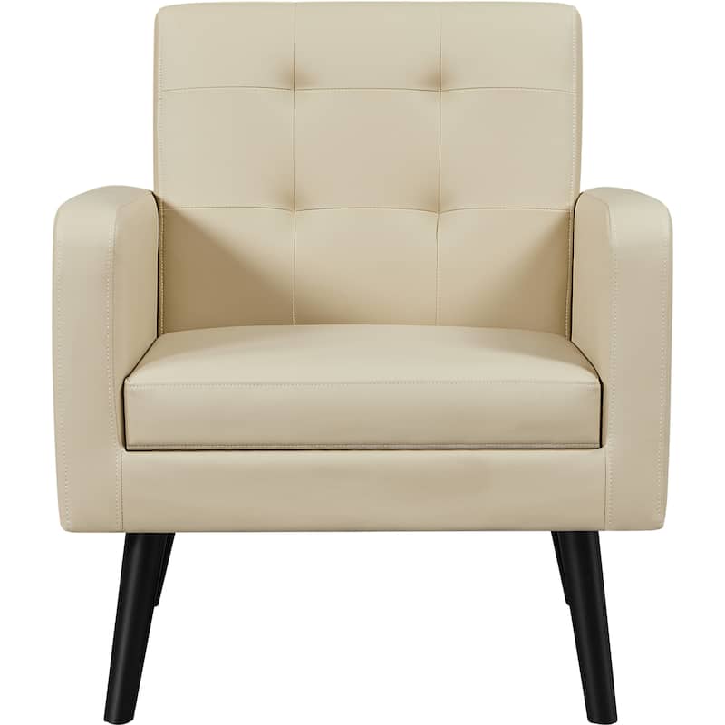 Yaheetech Modern Faux Leather Tufted Accent Chair with Solid Wood Legs - 28.5"×29"×33"