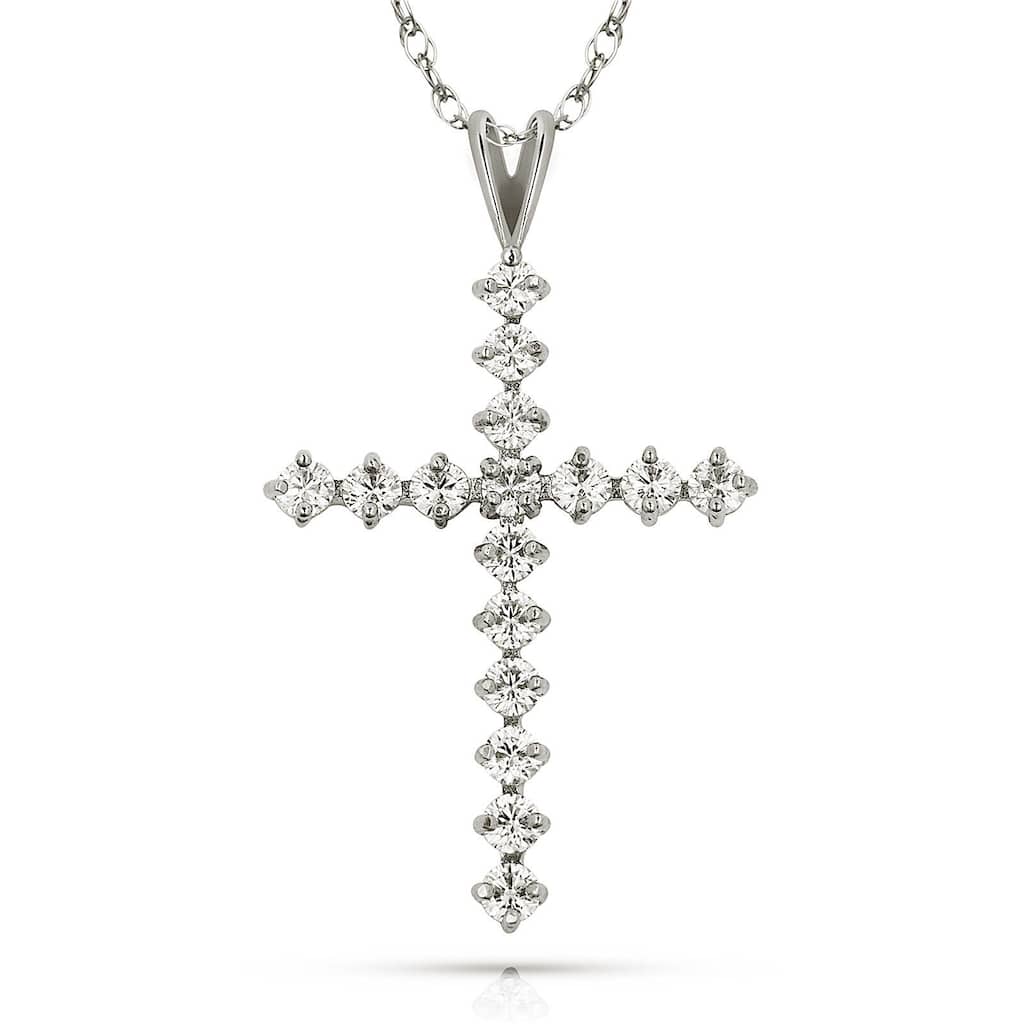 Curata 14k Gold 18" Round Cubic Zirconia Tailored Cross Pendant Necklace