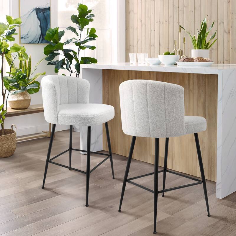 25.2" Upholstered Counter Height Barstools with Back, Modern Chairs Set for Kitchen Island