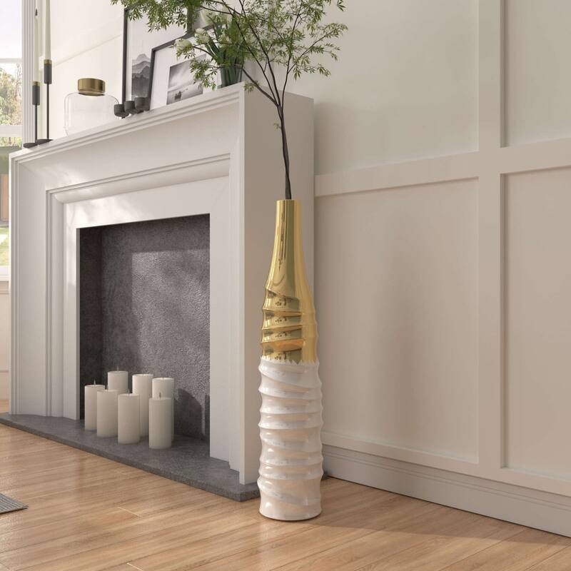 Modern Handmade Ceramic Tall Floor Vase - Gold&White