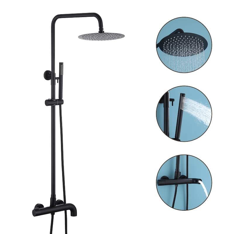 51"H Outdoor 9 Inch Round Rain Shower Set with Handheld Shower (Adjustable Slider)