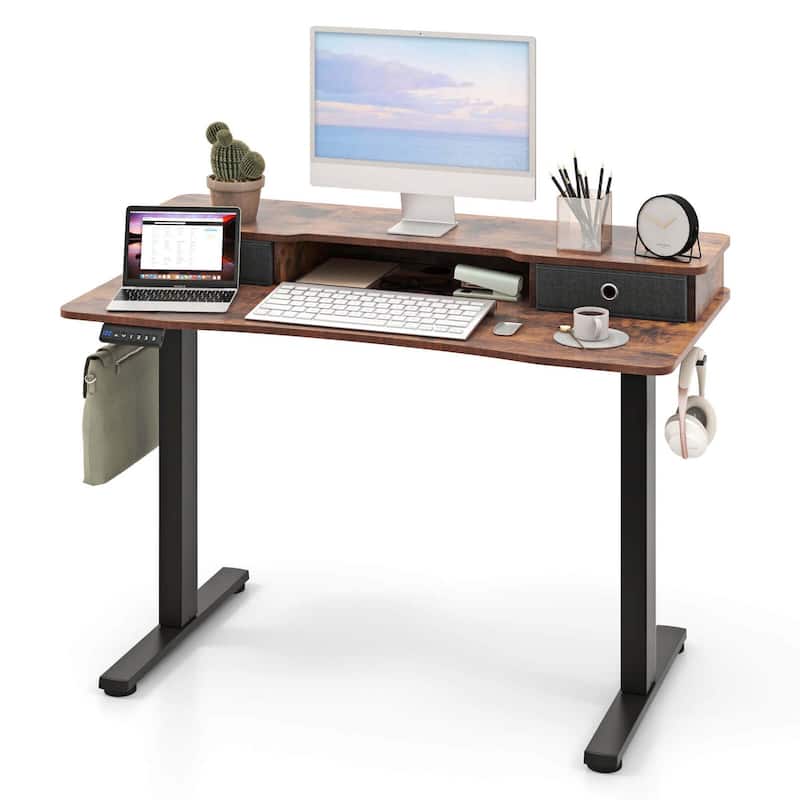 Costway 48"x 24" Electric Standing Desk with 2 Drawers Monitor Stand - See Details - Brown