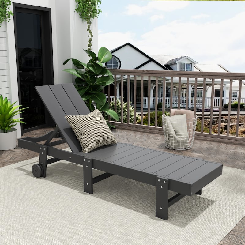 Shoreside Modern Poly Eco-Friendly All Weather Reclining Chaise Lounge With Wheels - Gray